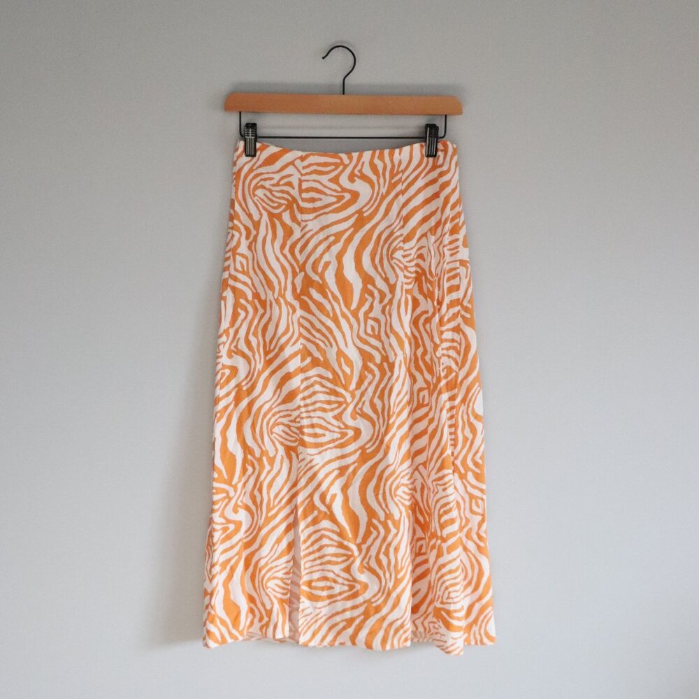 Primark Maxi Pull On Side Slit Orange Zebra Sz 2 Lightweight Semi Sheer Skirt